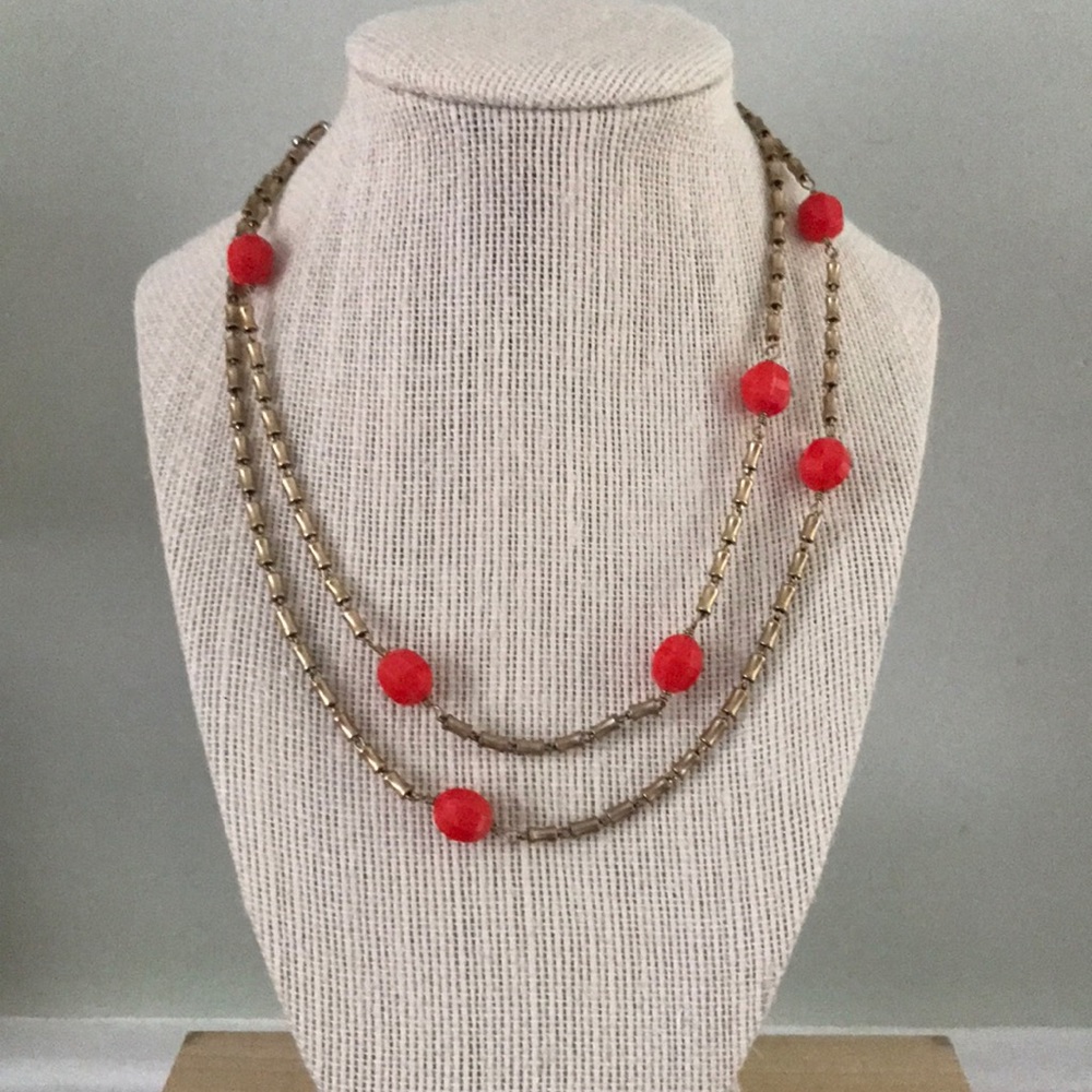 Brass and red long necklace